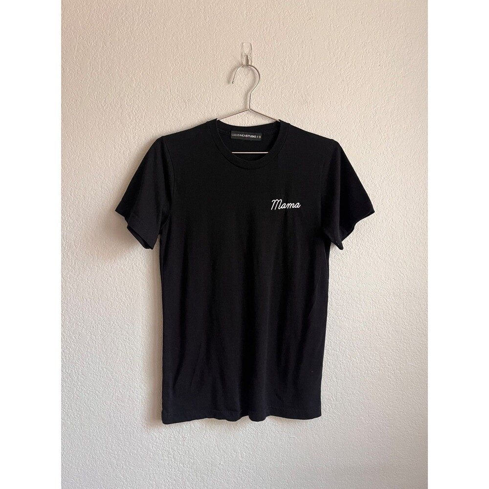 LULUSIMONSTUDIO Women's 'Mama' Embroidered Tee in Black Size SMALL